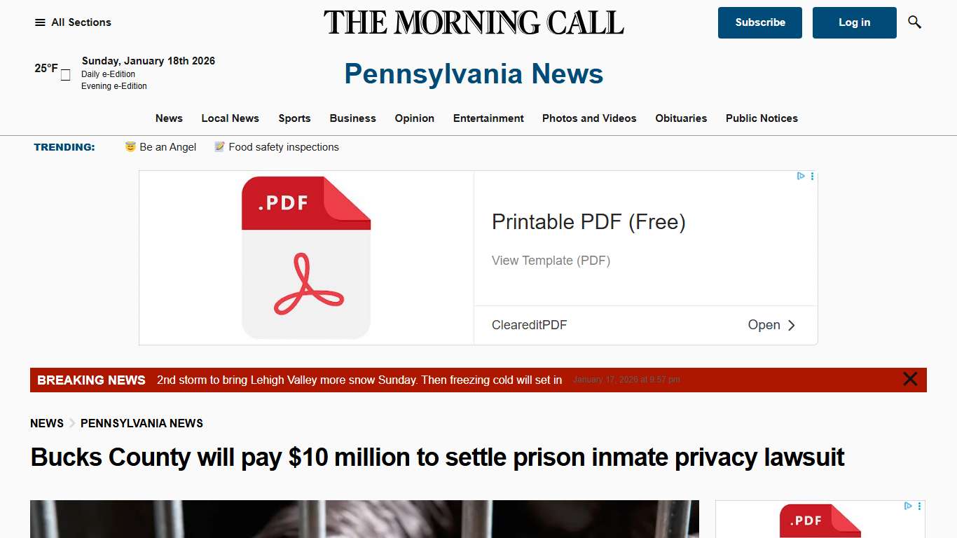 Bucks County will pay $10 million to settle prison inmate privacy lawsuit – The Morning Call