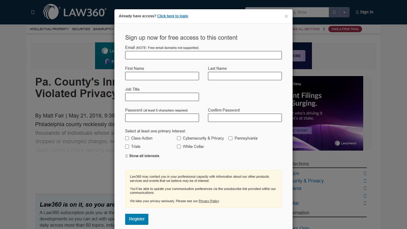 Pa. County's Inmate Database Violated Privacy, Jury Told - Law360